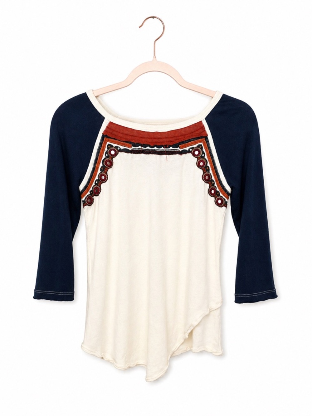 Free People Embroidered Raglan Boho Top Small